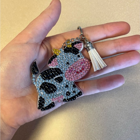 Handmade Diamond Dot Keychain - Cow - Picture 4 of 4